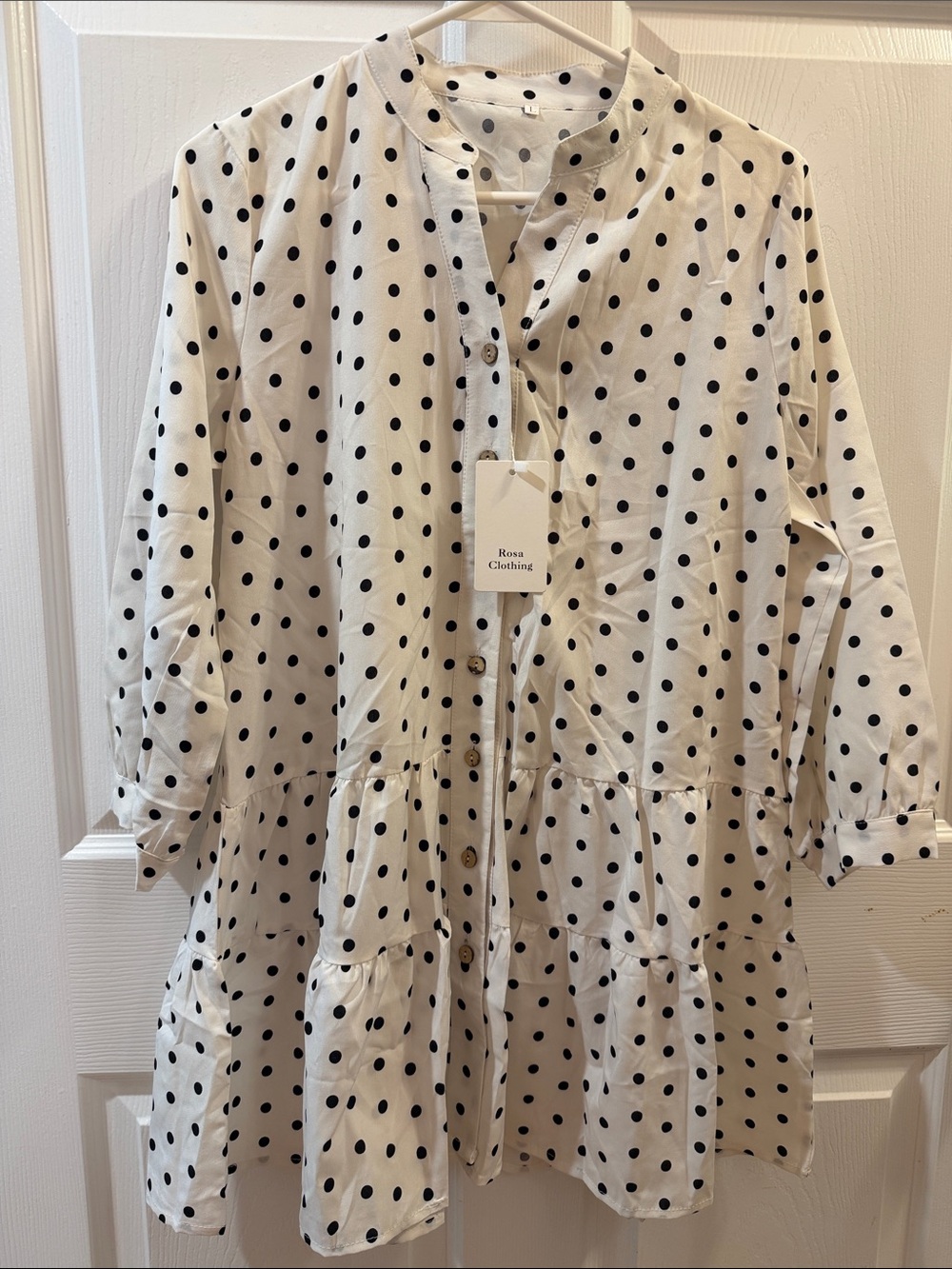 Rosa Clothing Cream & Black Polka Dot Tiered Tunic Shirt Dress - Size Large -NWT